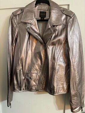 AS•DF Silver Metallic Leather Moto Jacket